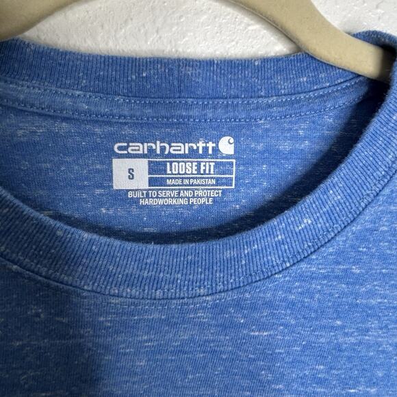 Carhartt Heavyweight Graphic T Shirt Loose Fit Top S Crew Work Heather Blue - Picture 2 of 5